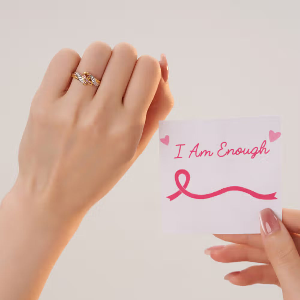 Personalised Breast Cancer Awareness Ring with Pink Ribbon Engraving, Inspirational Encouragement Card Gift for Women