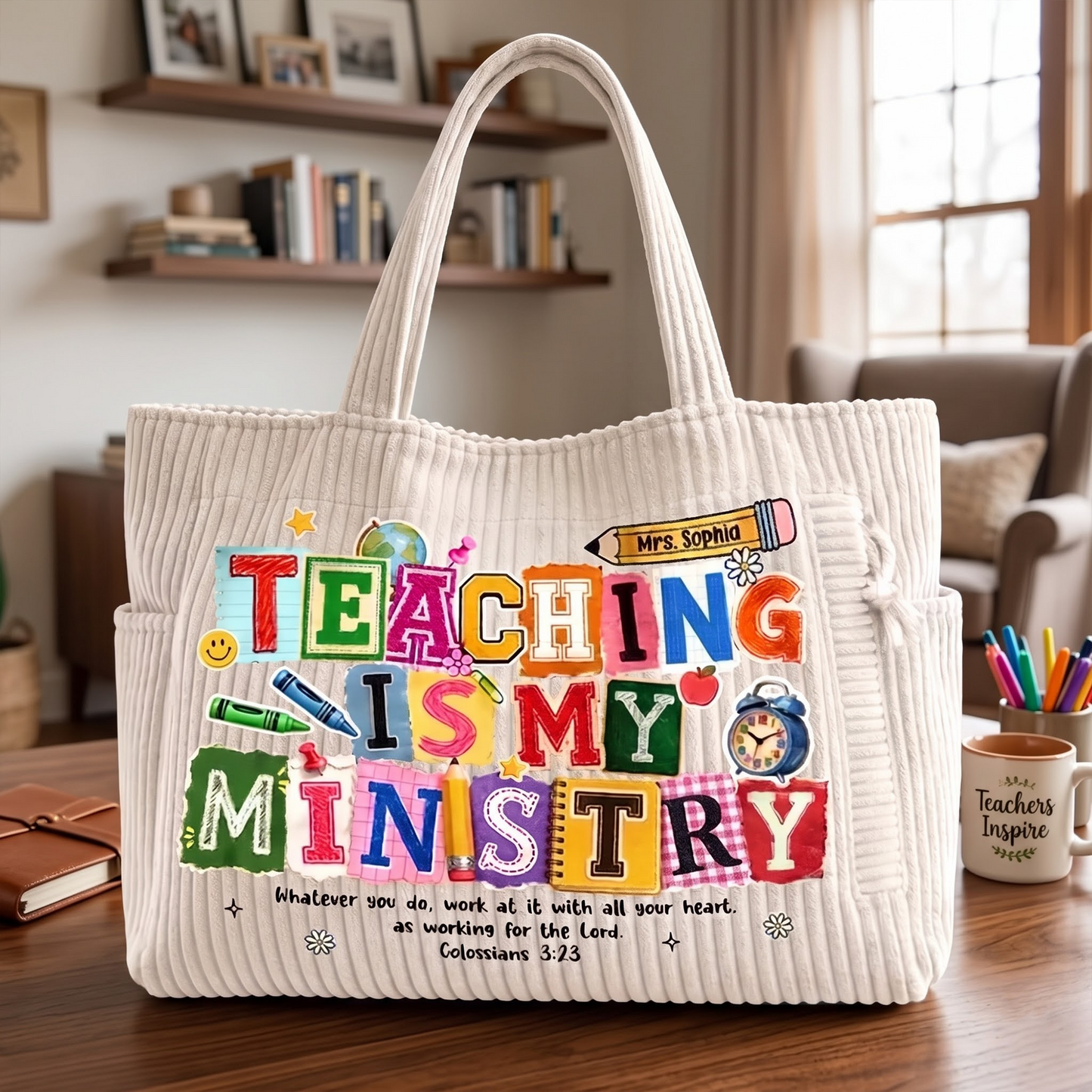 Teaching Is My Ministry - Personalized Corduroy Tote Bag