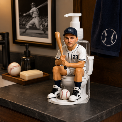 Personalized Baseball Player Pump Dispenser, Custom Name & Number Soap Dispenser, Funny Baseball Bathroom Decor Gift