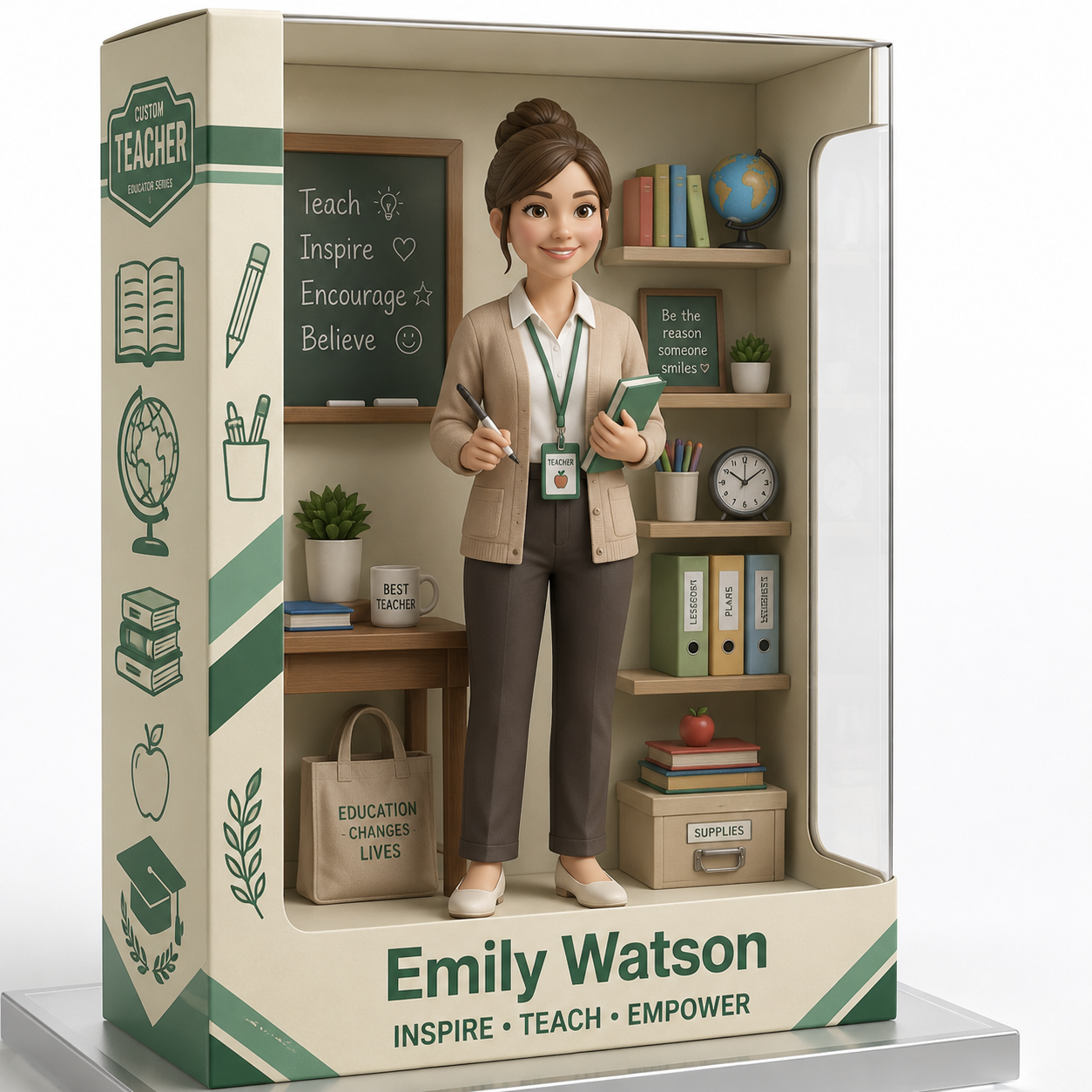 Personalized Teacher Acrylic Display Case, Custom Name Classroom Diorama Keepsake, Teacher Appreciation Gift, Teacher Desk Decor