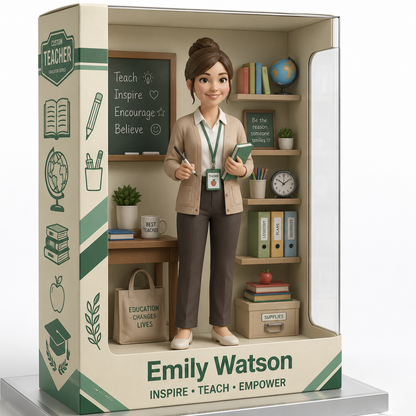 Personalized Teacher Acrylic Display Case, Custom Name Classroom Diorama Keepsake, Teacher Appreciation Gift, Teacher Desk Decor