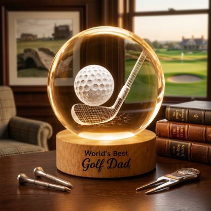 Globe Lamp Golf Crystal Ball Night Light, Warm Glow Golf Scene, Unique Gift for Best Dad
