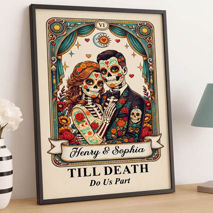Custom Photo Day Of The Dead Vertical Poster - Personalized Anniversary Wedding Gifts For Husband And Wife, Him And Her - Till Death Do Us Part