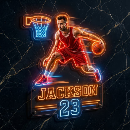 Basketball Signature Sign - Personalized Basketball Player LED Light Acrylic Sign