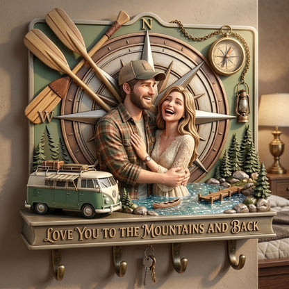 Love You To The Mountains And Back - Personalized Camping Couple Custom Shaped Hanging Rack | Adventure Lovers Gift