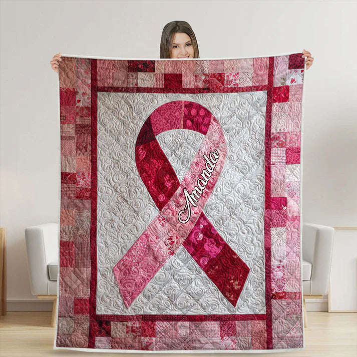Personalized Breast Cancer Awareness Quilt – A Heartfelt Gift for Mom