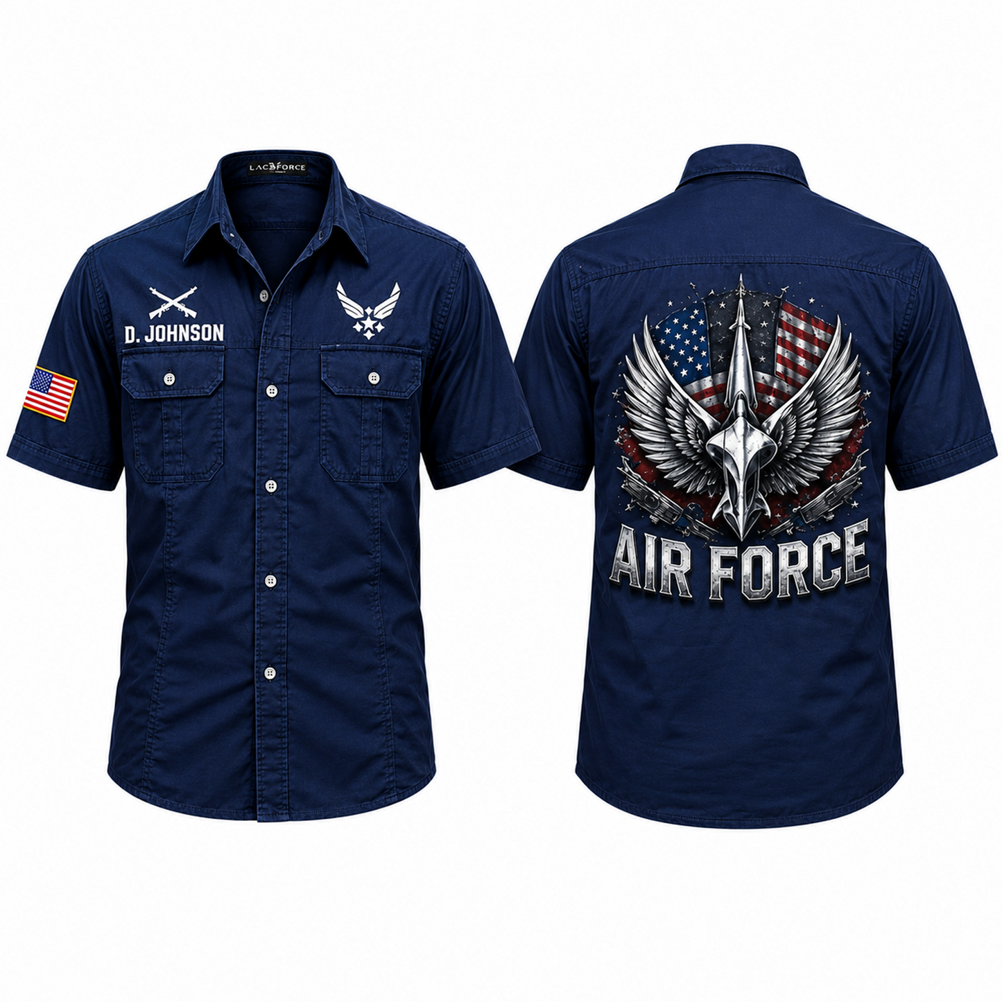 Custom US Military Branch & Unit Cotton Cargo Shirt – Personalized Veteran Name