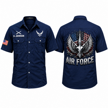 Custom US Military Branch & Unit Cotton Cargo Shirt – Personalized Veteran Name