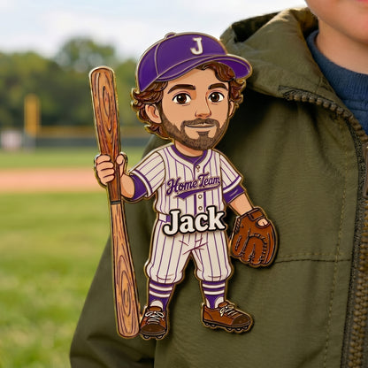 Personalized Baseball Player 3D Embossed Enamel Pin – Custom Name & Photo Baseball Gift for Players, Kids, Coaches & Fans