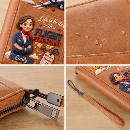 Personalized Flight Attendant Travel Wallet – Custom Name Passport & Document Organizer, Aviation-Themed Gift for Cabin Crew