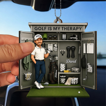 Golf Is My Therapy With Golf Clubs And Balls, Personalized Custom Wood Ornament, Gift For Golf Lovers And Sports Enthusiasts