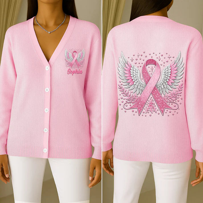 Personalized Breast Cancer Awareness Cardigan - A Heartfelt Gift for Mom