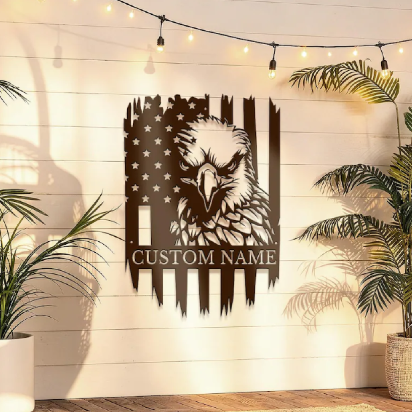Personalized Eagle Metal Wall Decor, Eagle US Flag Sign, Custom Last Name Bald Eagle Wall Art