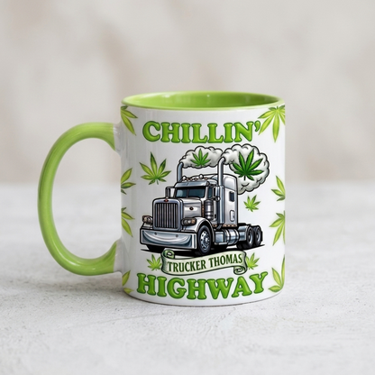 Chillin' Highway Personalized Trucker Accent Mug – Custom Name Funny Truck Driver Coffee Mug Gift