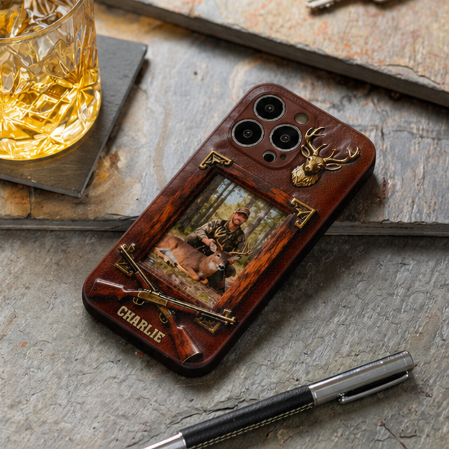 Hunting Achievement - Personalized Hunting Leather Phone Case