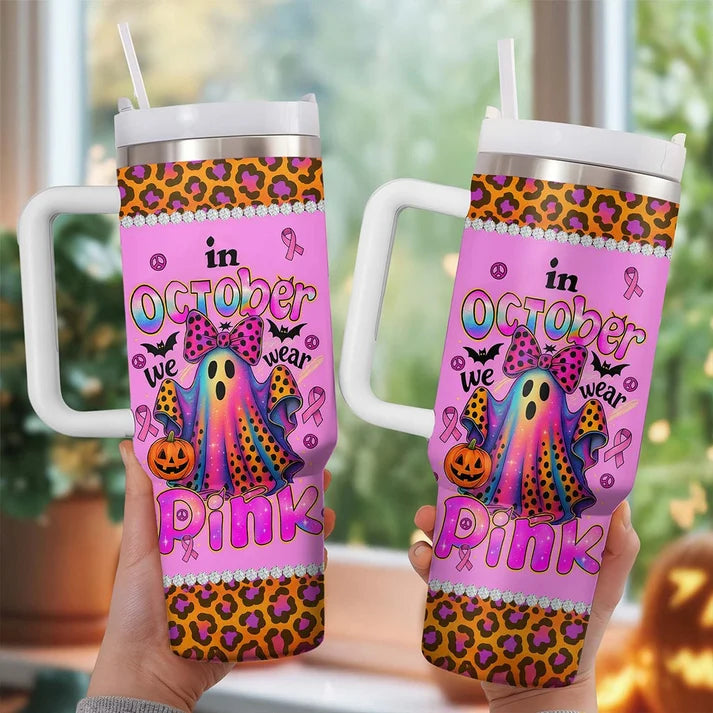 Breast Cancer Awareness Halloween Ghost - Personalized 40oz Stainless Steel Tumbler
