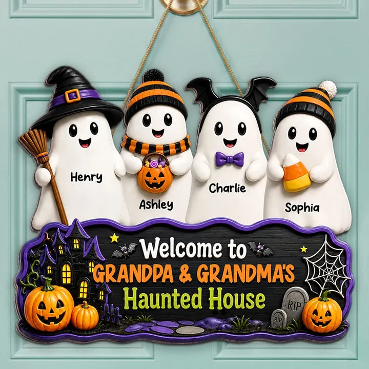Personalized Boo Kids Halloween Wooden Sign, Custom Grandkids Names Standing Decor, Spooky Gift for Grandma & Grandpa