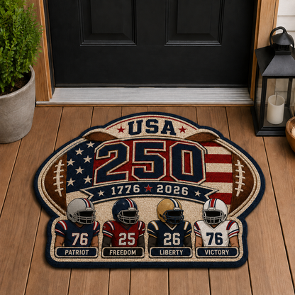 Personalized Shaped Decorative Mat – American Football 250th Anniversary Custom Family Player Doormat