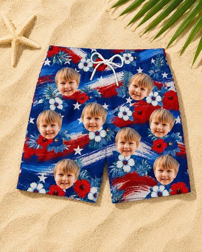 Custom Photo Tropical Hawaiian Aloha Men Beach Shorts - Personalized Summer Vacation And Travel Gifts - Tropical Flowers, Happy Paws