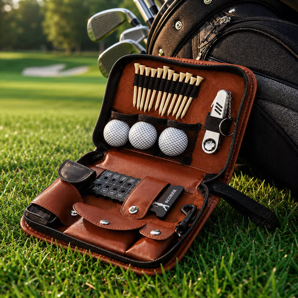 Personalized Classic Golf Pattern Golf Organiser Pouch and Golf Tools Set with Name Daily Use Father's Day Birthday Gift for Golf Lovers