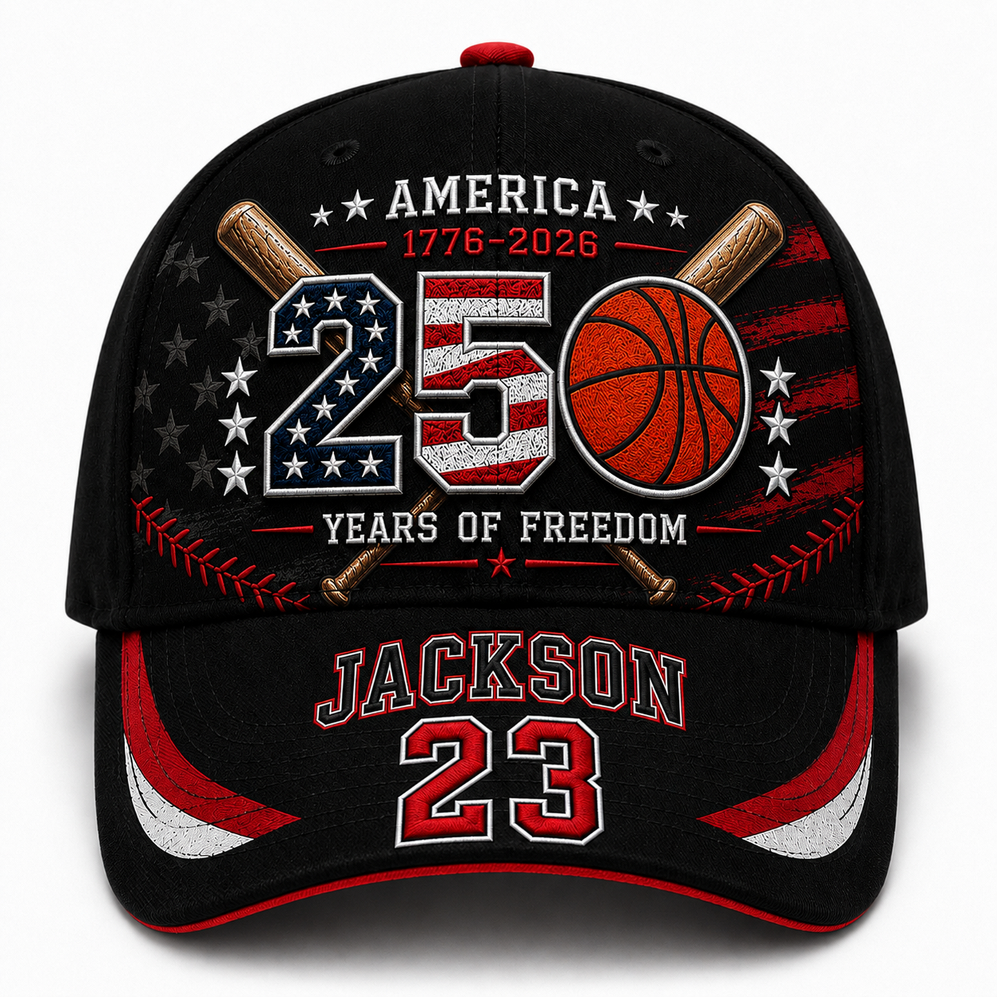 America 250th Anniversary Baseball Personalized Cap – Custom Name & Number 250 Years of Freedom Hat