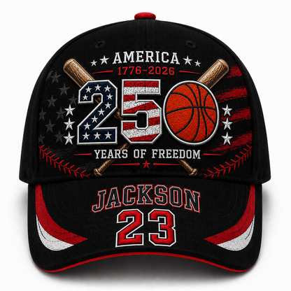 America 250th Anniversary Baseball Personalized Cap – Custom Name & Number 250 Years of Freedom Hat