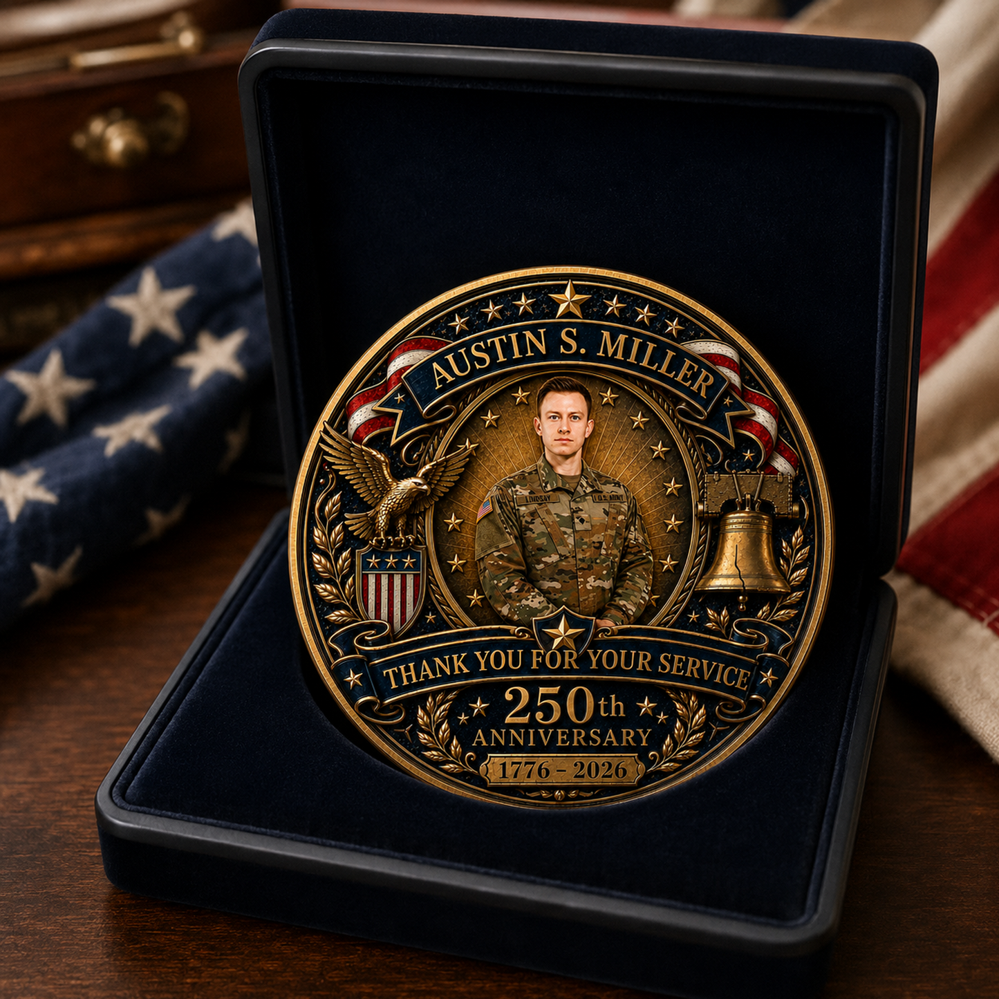 U.S. Veteran 250 Years Of Freedom Custom Photo - Personalized Coin