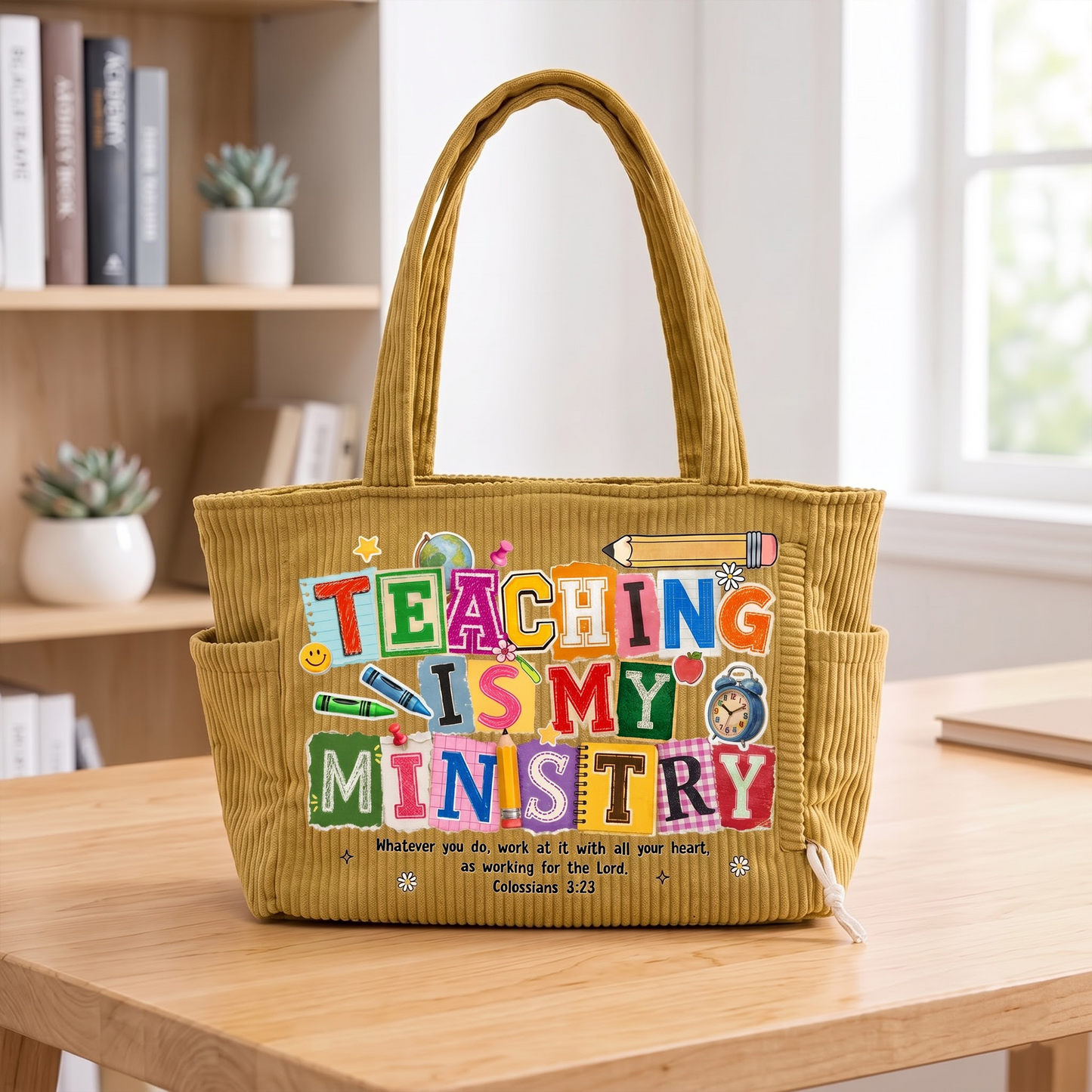 Teaching Is My Ministry - Personalized Corduroy Tote Bag