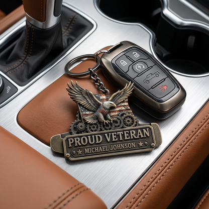 Personalized Veteran Keychain, Custom Name Proud Veteran Keychain, Eagle Military Gift for Veterans, Dad & Husband