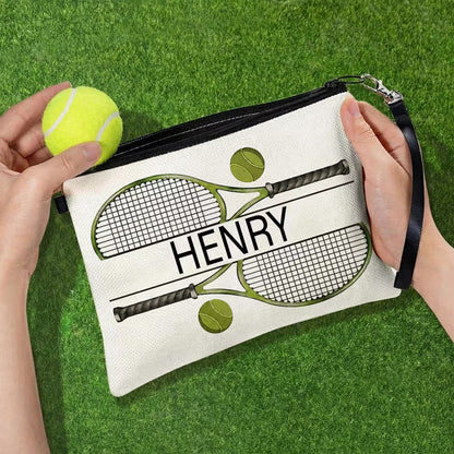Personalised Tennis Theme Makeup Storage Bag with Name and Wrist Strap Travel Essentials Birthday Gift for Tennis Lovers