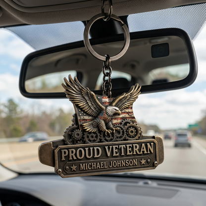 Personalized Veteran Keychain, Custom Name Proud Veteran Keychain, Eagle Military Gift for Veterans, Dad & Husband