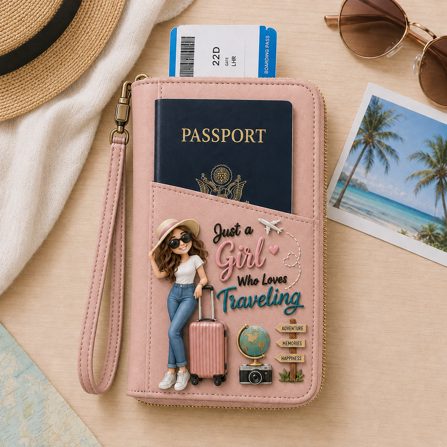 Just A Girl Who Loves Traveling Personalized Passport Holder Wallet – Custom Name Travel Organizer Gift for Her