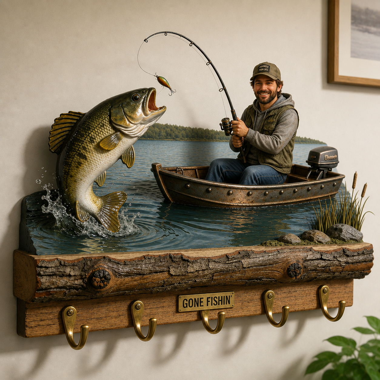 Personalized Fishing Wall Mounted Key Holder – Custom Rustic Hook Rack Gift For Fisherman