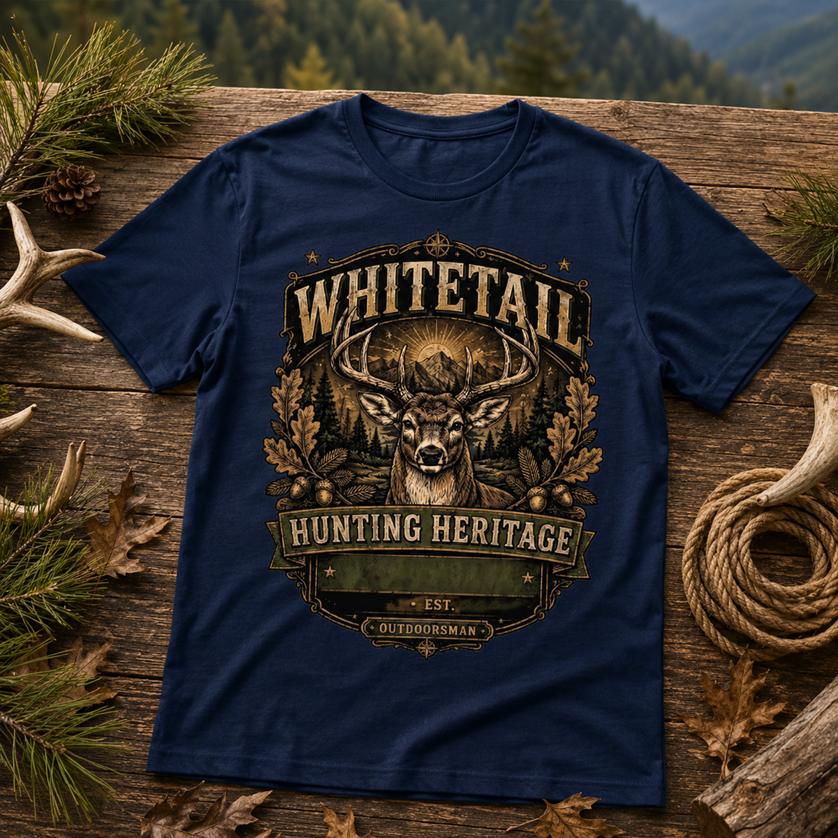Personalized Whitetail Deer Hunting Shirt, Custom Hunter Name & State T-Shirt, Vintage Outdoorsman Buck Graphic Tee, Hunting Season Gift for Dad Men