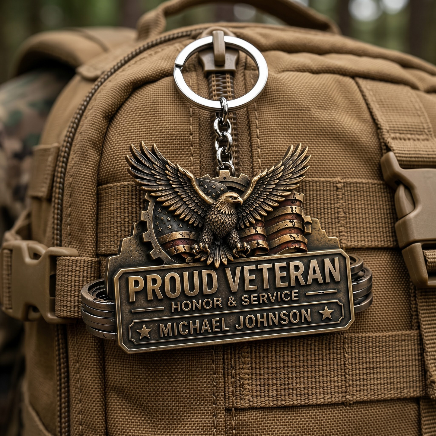 Personalized Veteran Keychain, Custom Name Proud Veteran Keychain, Eagle Military Gift for Veterans, Dad & Husband