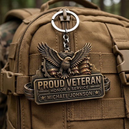 Personalized Veteran Keychain, Custom Name Proud Veteran Keychain, Eagle Military Gift for Veterans, Dad & Husband