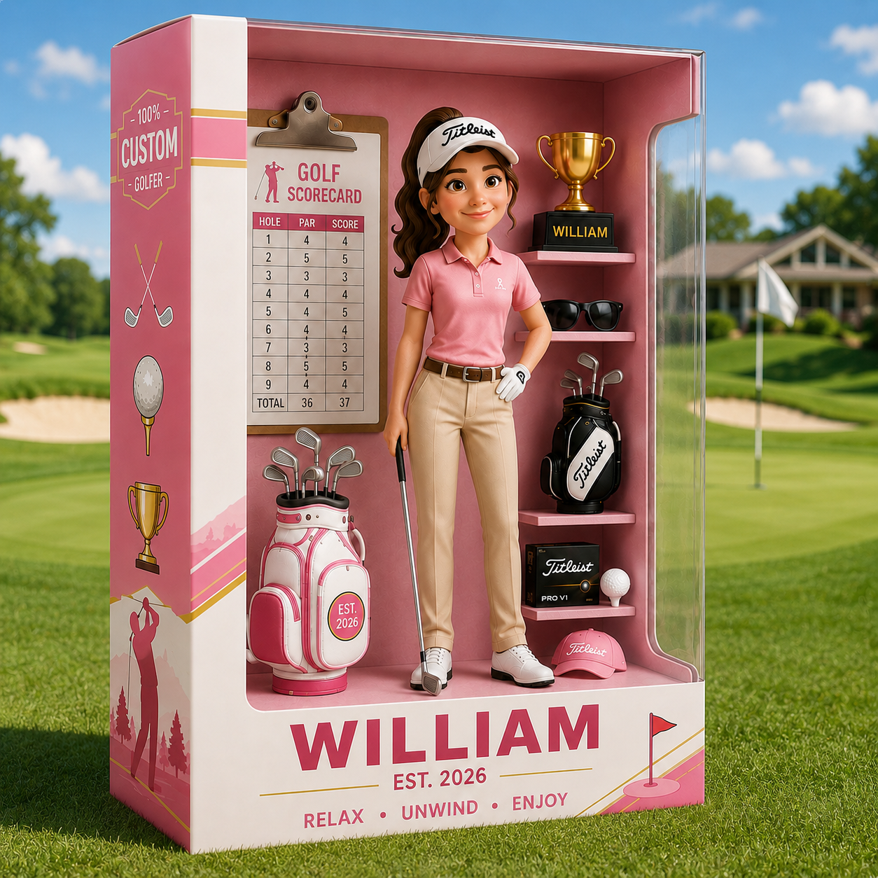 Personalized Golf Acrylic Display Case – Custom Name Golfer Diorama Keepsake, Golf Lover Gift, Golf Desk Decor