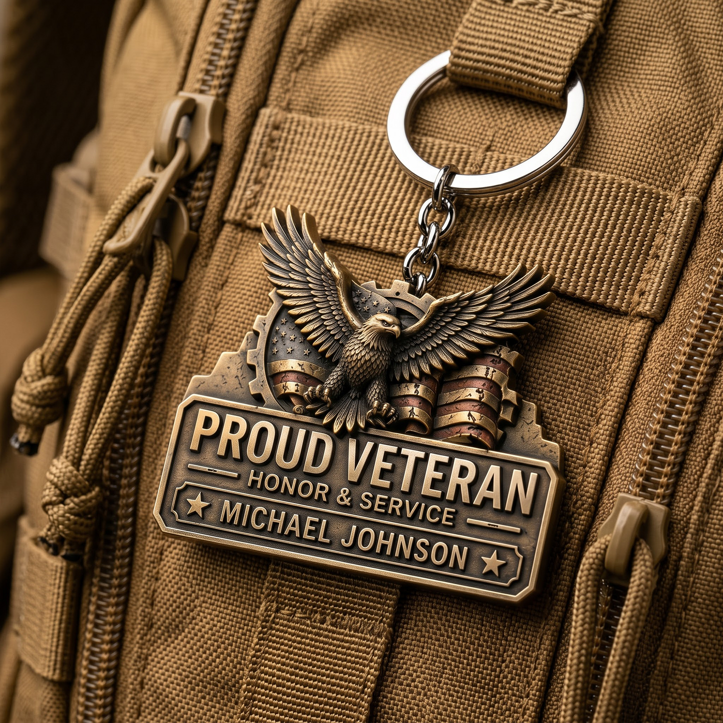Personalized Veteran Keychain, Custom Name Proud Veteran Keychain, Eagle Military Gift for Veterans, Dad & Husband