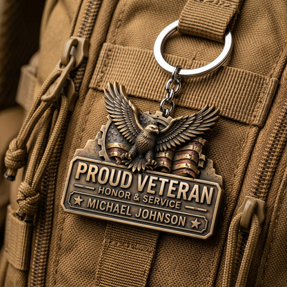 Personalized Veteran Keychain, Custom Name Proud Veteran Keychain, Eagle Military Gift for Veterans, Dad & Husband