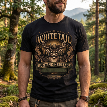 Personalized Whitetail Deer Hunting Shirt, Custom Hunter Name & State T-Shirt, Vintage Outdoorsman Buck Graphic Tee, Hunting Season Gift for Dad Men