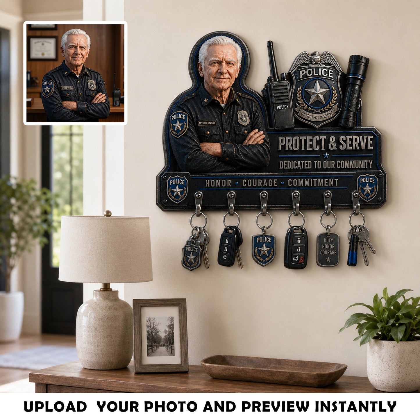 Protect & Serve - Personalized Police Officer Custom Shaped Hanging Rack
