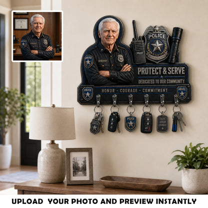 Protect & Serve - Personalized Police Officer Custom Shaped Hanging Rack
