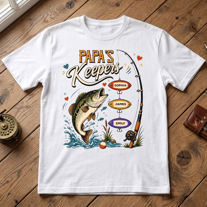 Grandpa's Keepers Fishing With Grandkids Names, Father's Day Papa Gift - Personalized Shirt