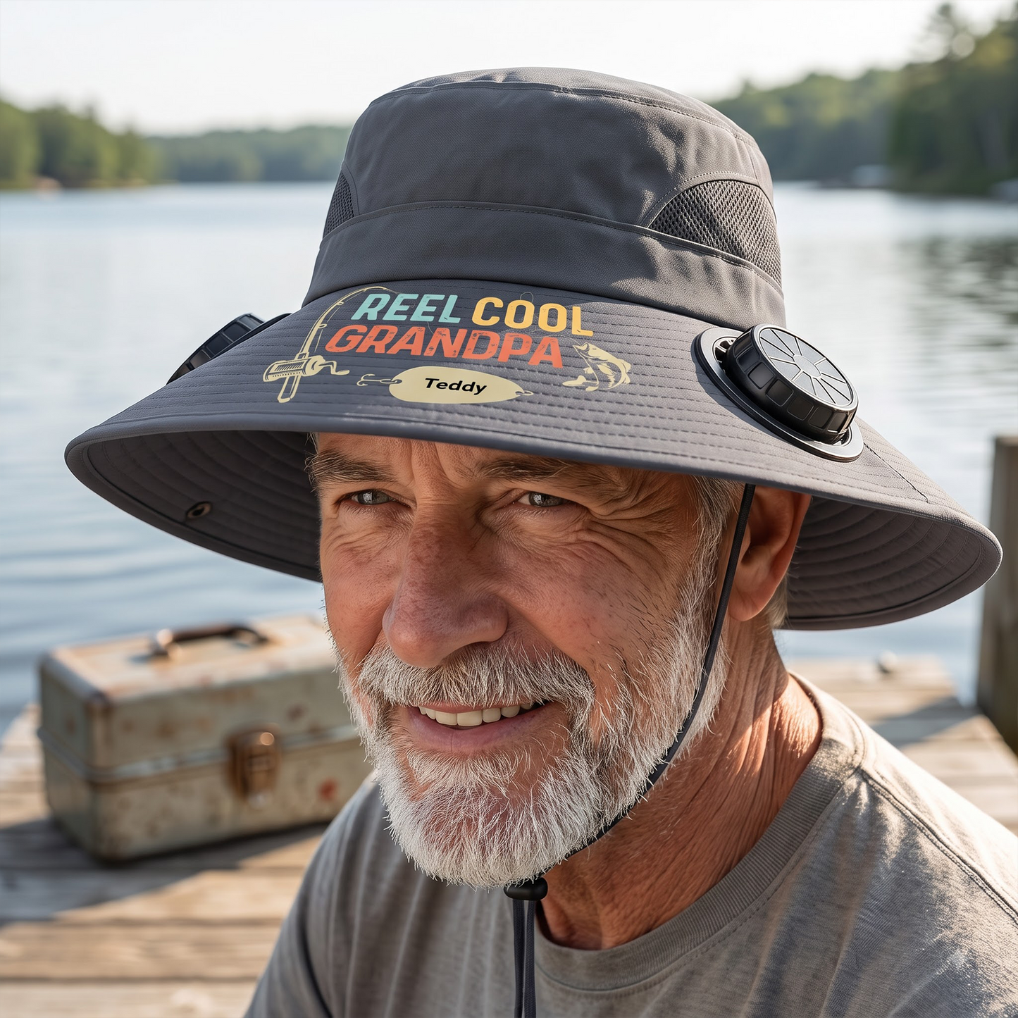 Custom Hat With Fans Solar Power - Personalized Birthday Fishing Gifts For Fisherman, Dad, Grandpa - Reel Cool Grandpa