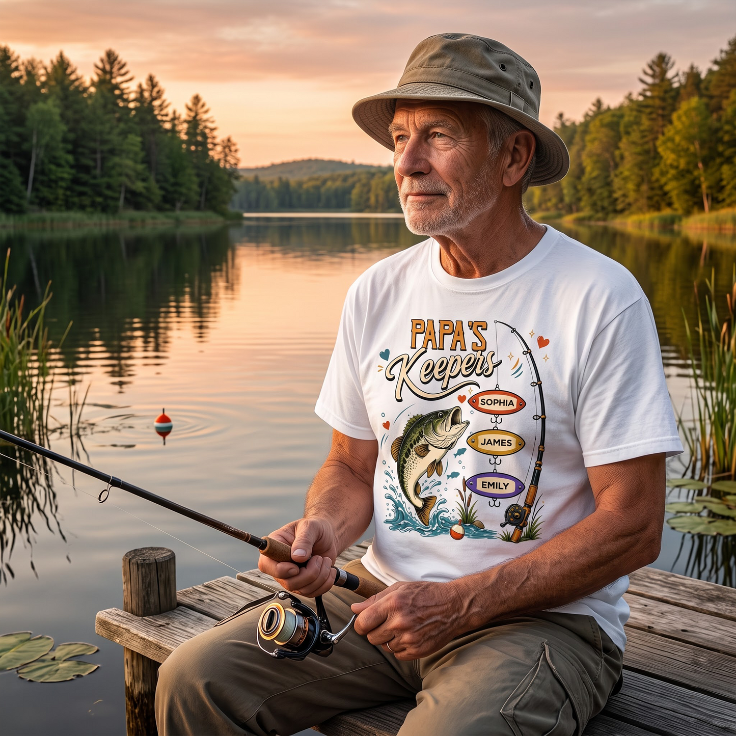 Grandpa's Keepers Fishing With Grandkids Names, Father's Day Papa Gift - Personalized Shirt
