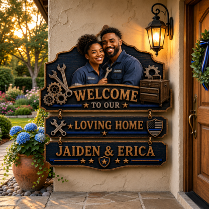 Personalized Mechanic Welcome To Our Loving Home Pallet Wood Sign – Custom Photo Rustic Wall Decor