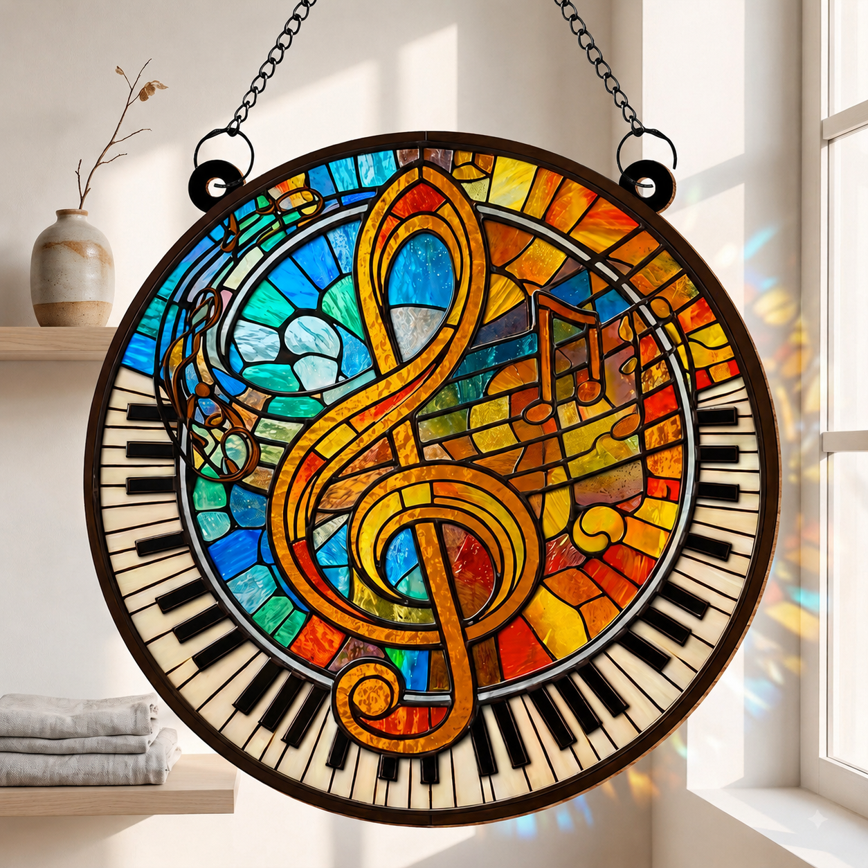 Celebrate Your Love for Music with Vibrant Piano and Treble Clef,Personalized Custom Suncatcher,Gift For Musicians and Teachers