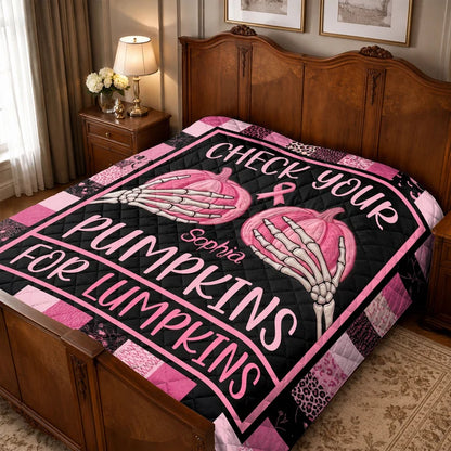 Check Your Pumpkins For Lumpkins Breast Cancer Awareness With Custom Name - Personalized Fleece Blanket