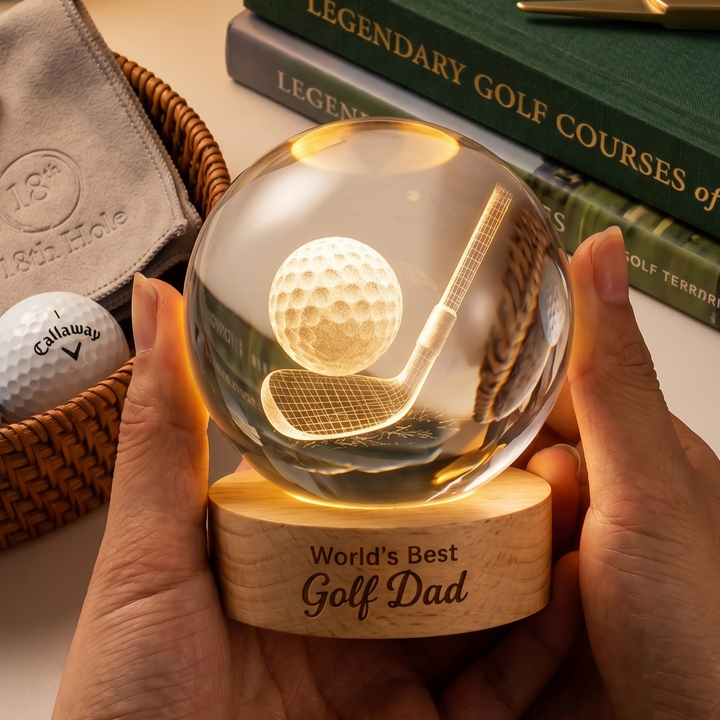 Globe Lamp Golf Crystal Ball Night Light, Warm Glow Golf Scene, Unique Gift for Best Dad