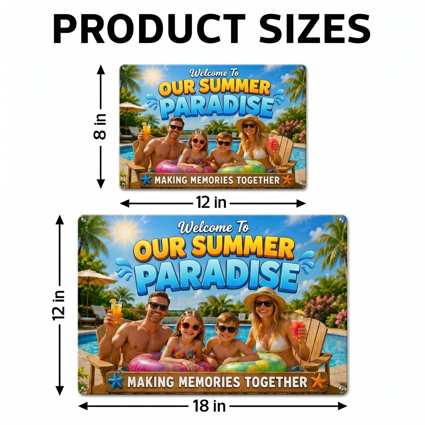 Welcome To Our Summer Paradise – Personalized Family Pool Metal Sign – Custom Summer Gift For Family